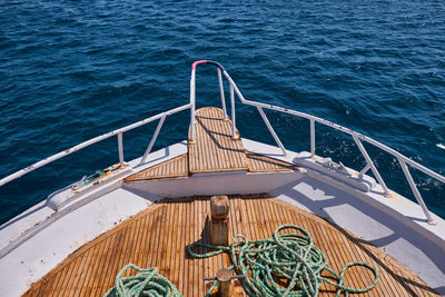 High angle view of sailboat sailing in sea