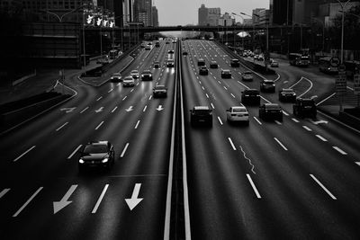 High angle view of traffic on city street