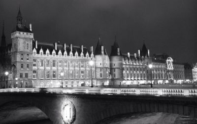 Illuminated building at night