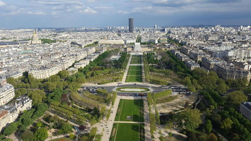 Aerial view of city against sky