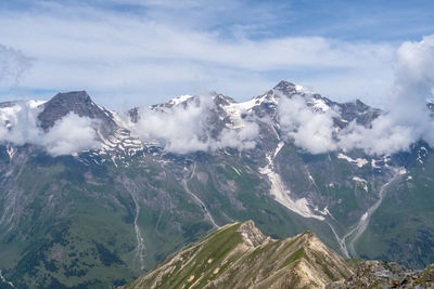 Scenic view of snowcapped mountains against sky