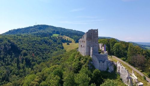 Castle on mountain against sky