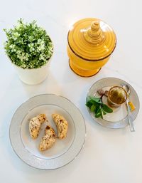 High angle view of food on table