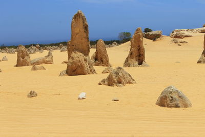 Panoramic view of desert against clear sky