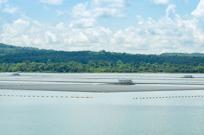 Floating solar farm or floating photovoltaics. solar power. landscape of solar panels floating 