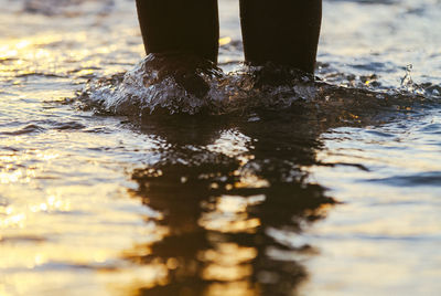 Low section of man standing in sea