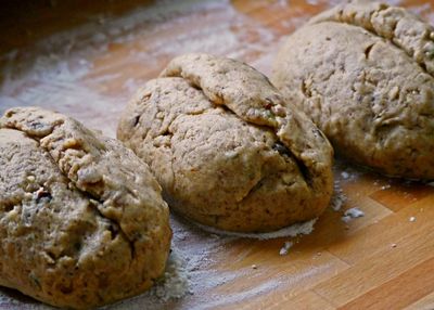 High angle view of cookies on table