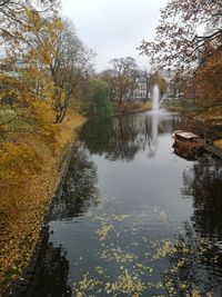 Scenic view of lake in forest during autumn