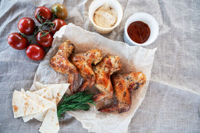 High angle view of food on table