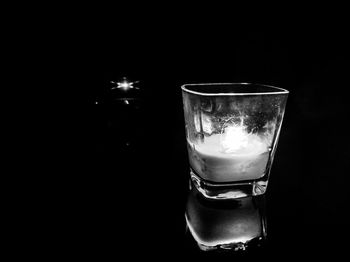 Close-up of water in glass against black background