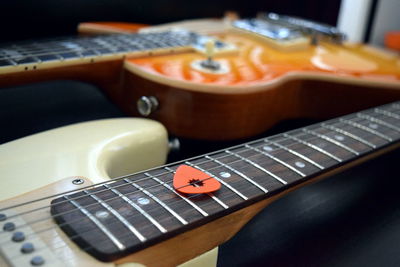 Directly above shot of guitars