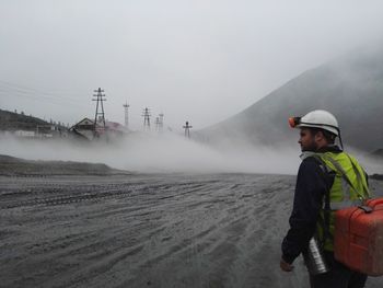 Man on foggy day