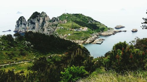 Scenic view of bay against sky