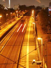 Light trails on road at night