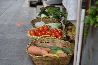 High angle view of fruits in basket