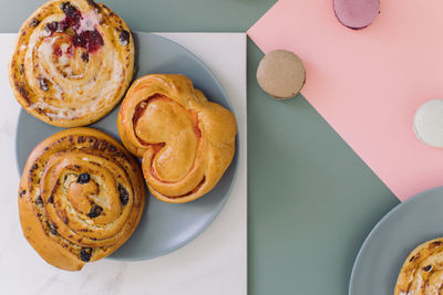 High angle view of breakfast on table