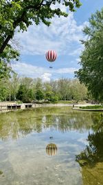 High angle view of hot air balloons