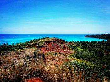 Scenic view of sea against blue sky