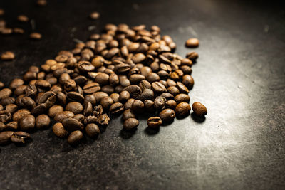 High angle view of coffee beans on table