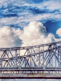 Bridge over sea against cloudy sky