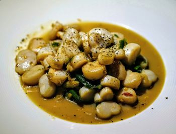 High angle view of soup in bowl