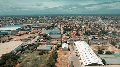 High angle view of cityscape against sky