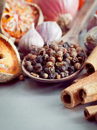 Close-up of dried food on table