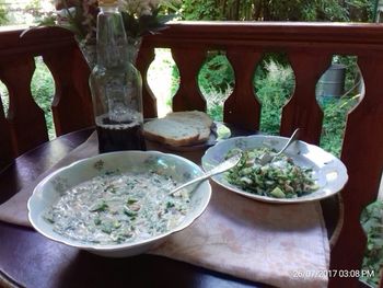 Close-up of salad in bowl on table