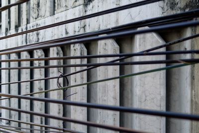 Close-up of electric wires against built structure