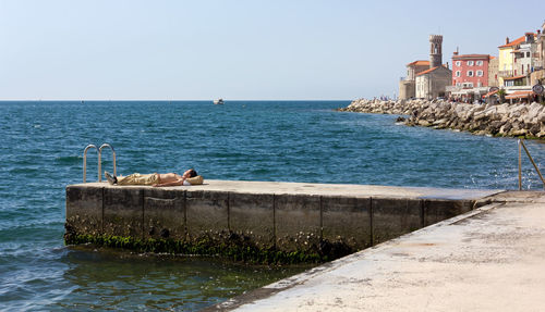 Scenic view of sea against clear sky