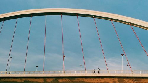 Suspension bridge against blue sky