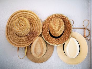 High angle view of hat on table