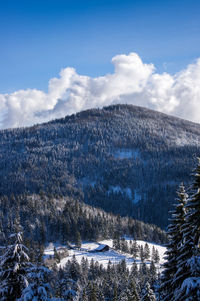 Scenic view of snowcapped mountains against sky