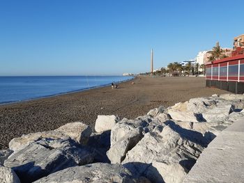 Scenic view of beach against clear sky