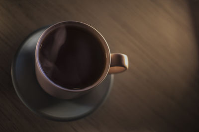 High angle view of coffee on table