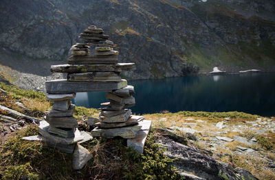 Stack of rocks in lake