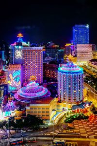 Aerial view of illuminated cityscape