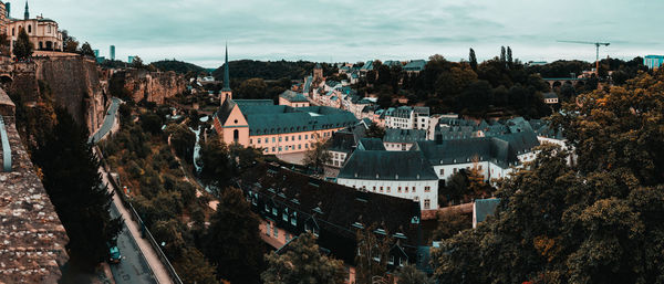 High angle view of buildings in city