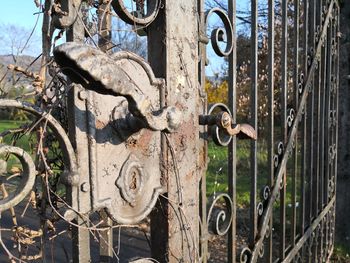 Close-up of rusty metal gate