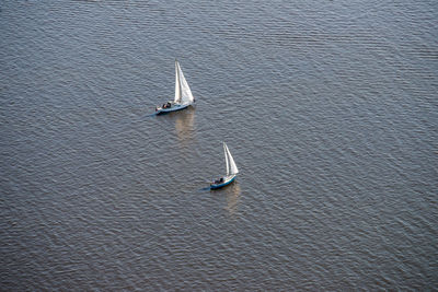 High angle view of sailboat on sea