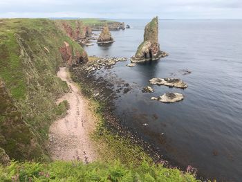 High angle view of sea shore against sky