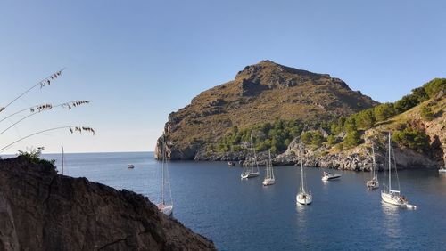 Panoramic view of sea against clear sky