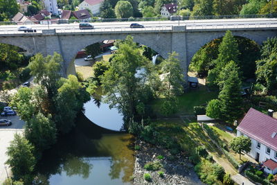 High angle view of bridge over lake