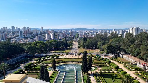 High angle view of buildings in city