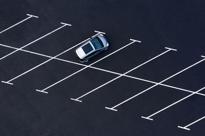 High angle view of traffic sign on road