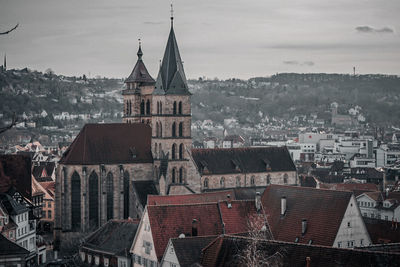 High angle view of townscape against sky in city