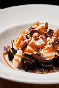 Close-up of dessert in plate on table