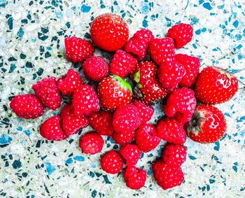 High angle view of strawberries