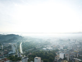 High angle view of cityscape against clear sky