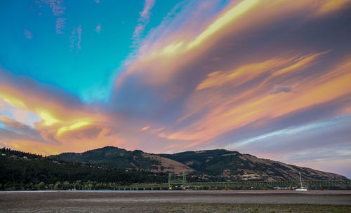 Scenic view of lake against sky at sunset